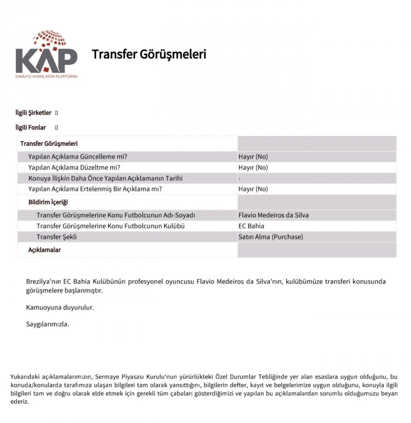 Trabzonspor'dan KAP TRT Spor - Türkiye`nin güncel spor haber kaynağı